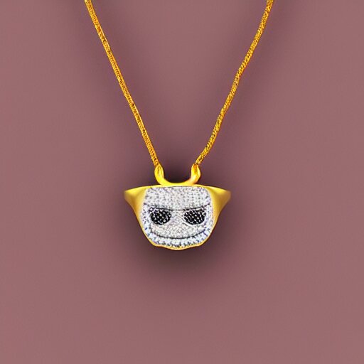 smiling diamond teeth, as a pendant on a gold chain 