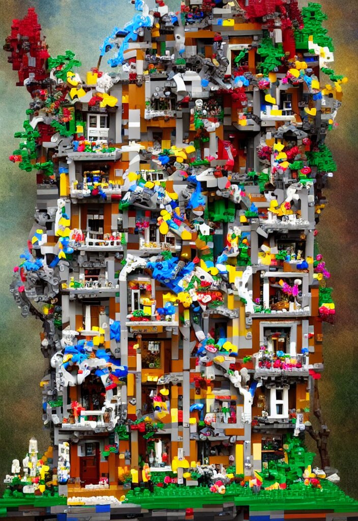 a photo of a house made entirely of legos located in a dreamy by salvador dalli magical, fantasy, pop surrealism trending on artstation, digital art. 