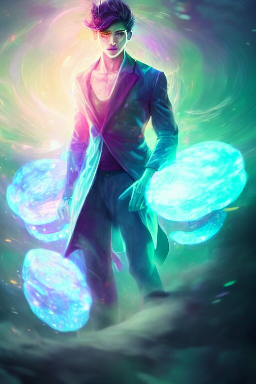 a human elemental sorcerer, blurred environment background, colorful magic effects, white skin, portrait, male, sharp focus, digital art, concept art, dynamic lighting, by emylie boivin and rossdraws 