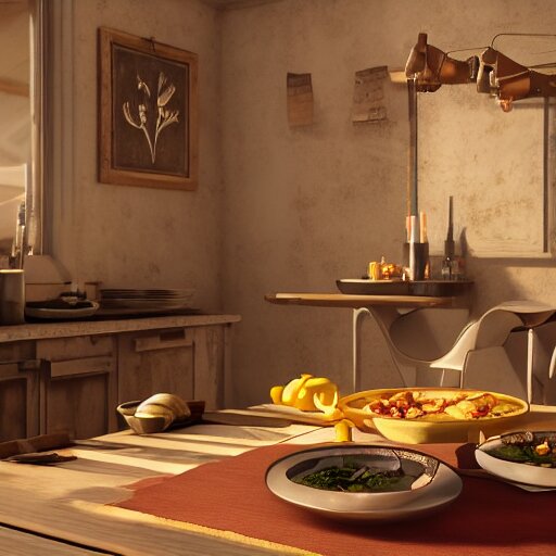 what's for dinner? unreal 5, daz, hyperrealistic, octane render cinematic volume inner glowing aura global illumination ray tracing hdr 