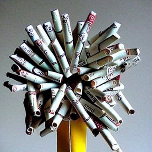 sculpture made out of empty plastic cigarette packs. 