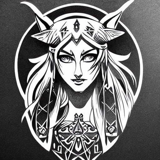 tattoo design, stencil, portrait of princess zelda by artgerm, 