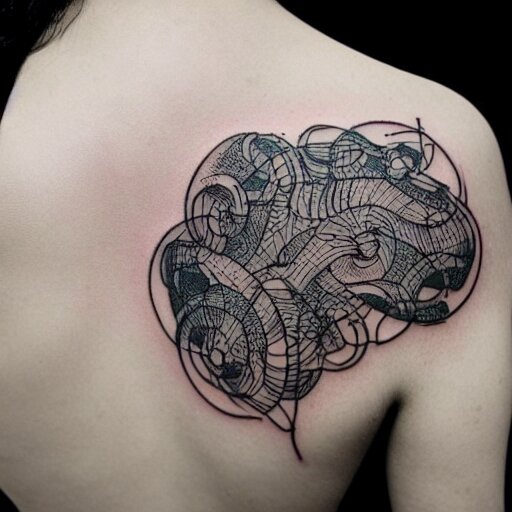 Masterpiece neural network tattoo design, line art, intricate, extremely detailed