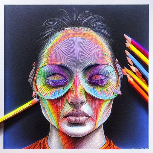  Colored pencil art on paper, Psychosis, highly detailed, artstation, MasterPiece, Award-Winning, Caran d'Ache Luminance