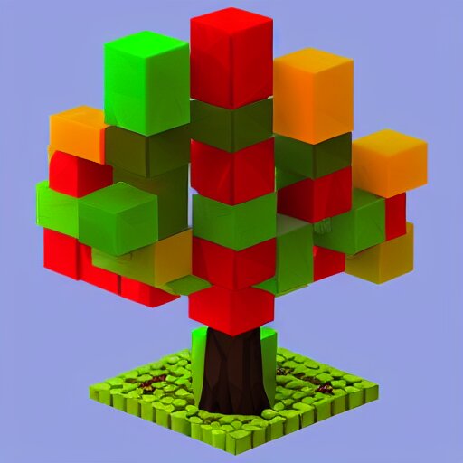 a low poly tree with cubes as fruits