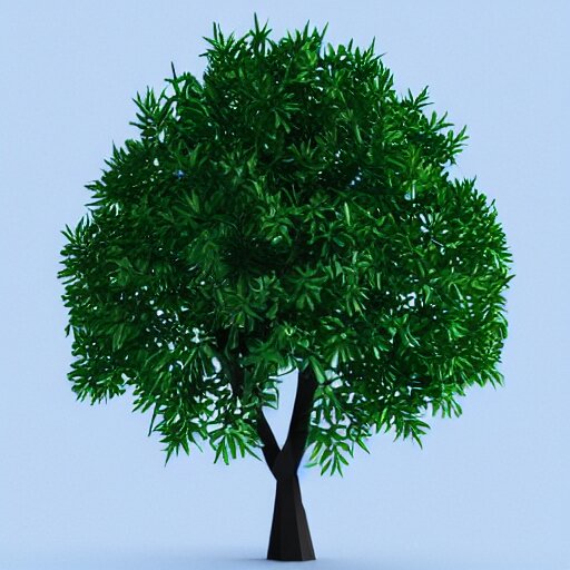 a 3d low poly object of just a small green tree on the blue background