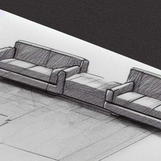 detailed sketch, a prototype concept design of a sofa, commercial tv add, blade runner style,