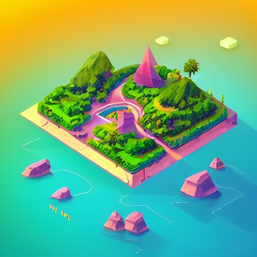 isometric island land on neon background, isometric invironment, 3d art, isometric art, high detail, artstation, concept art, behance, ray tracing, smooth, sharp focus, ethereal lighting