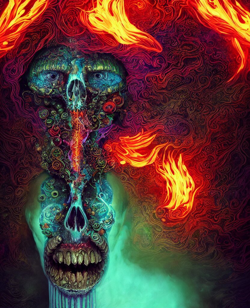 psychedelic shaman close-up portrait. amanita muscaria phoenix head, nautilus, insect, skull, ice and fire, bioluminiscent creatures, intricate artwork by Tooth Wu and wlop and beeple. octane render, trending on artstation, greg rutkowski very coherent symmetrical artwork. cinematic, hyper realism, high detail, octane render, 8k