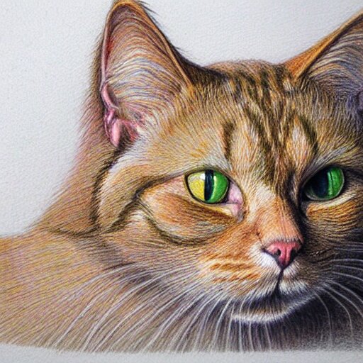  Colored pencil art on paper, Phantom Cat, highly detailed, artstation, MasterPiece, Award-Winning, Caran d'Ache Luminance