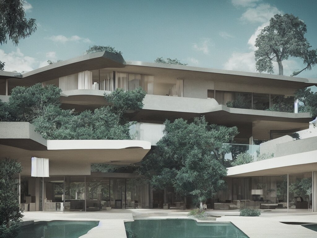 “A mid-century stahl house by Pierre Koenig, los angeles, trending on artstation, octane render, cgsociety, digital art”