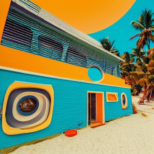 Retro-wave house in beach