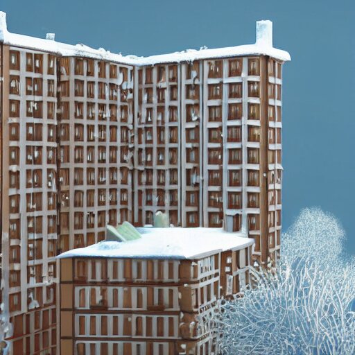 a snow globe with a soviet apartment building in it, a computer rendering by leandro erlich, diorama, trending on cgsociety, retrofuturism, tesseract, isometric, physically based rendering 