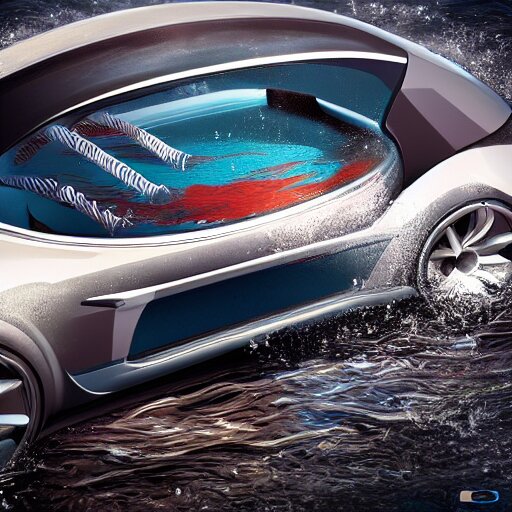 swimming car, underwater car, concept design, 8k, digital art