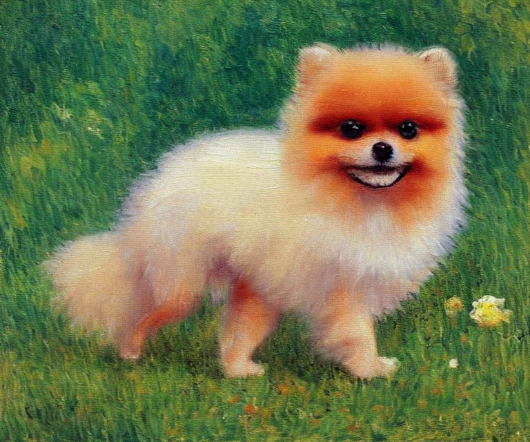 pomeranian, cute, monet, oil painting 