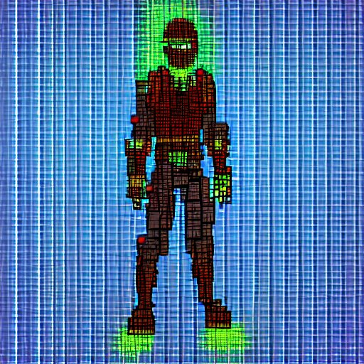 cyberpunk character, pixel art, full  body