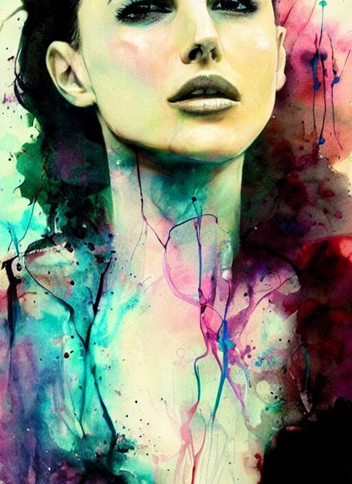 sexy little smile nathalie portman by agnes cecile, extremely luminous bright design, pastel colours, ink drips, autumn lights 