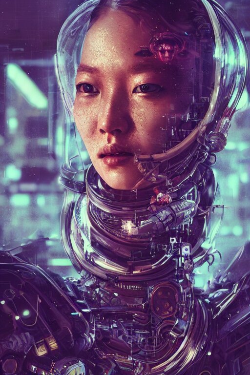 hyperrealistic portrait of a woman monster astronaut, full body portrait, well lit,  intricate abstract. cyberpunk,  intricate artwork, by Tooth Wu, wlop, beeple. octane render,in the style of Jin Kagetsu, James Jean and wlop, highly detailed, sharp focus, intricate , 4k, artstation