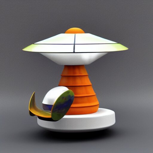 ufo sculpture toy on display 