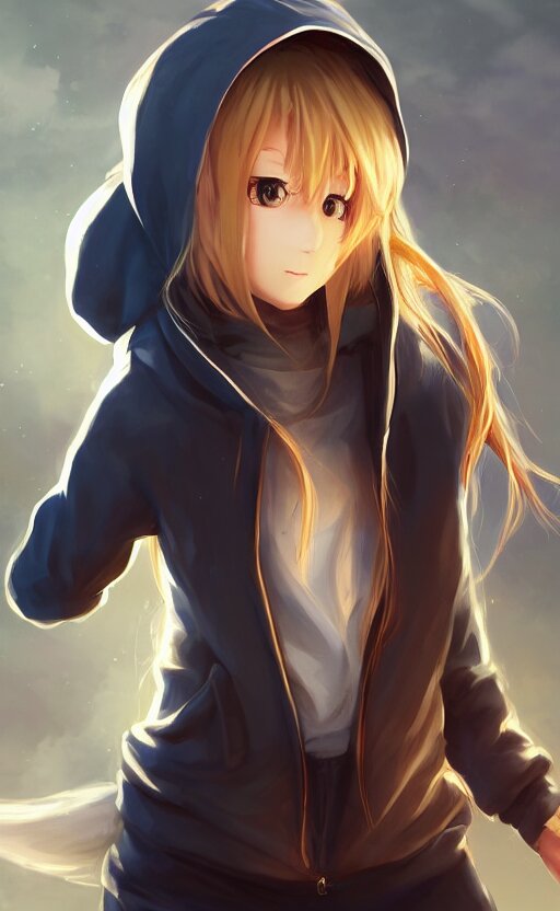 anime girl with wavy white hair in a hoodie holding an electric ball, WLOP, concept art, digital painting, trending on artstation, highly detailed, epic composition, 8k UHD