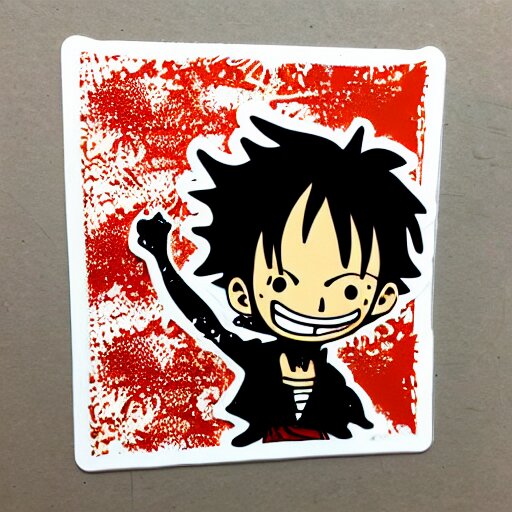 die cut sticker, luffy is joyboy, splatter paint on paper 