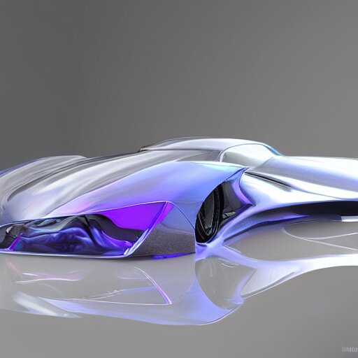 concept car with wings and iridescent paint, octane, grandure, highly detailed, reflective marble floor