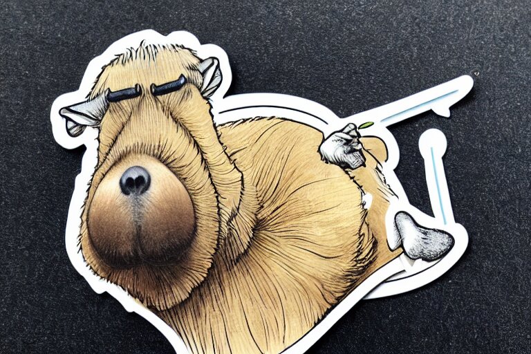 a masterpiece illustration of a funny capybara for a sticker 