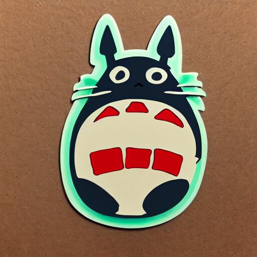 die cut sticker, totoro with princess mononoke mask, splatter paint 