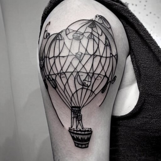 a tattoo of balloons, tattoo art, black and white tattoo,