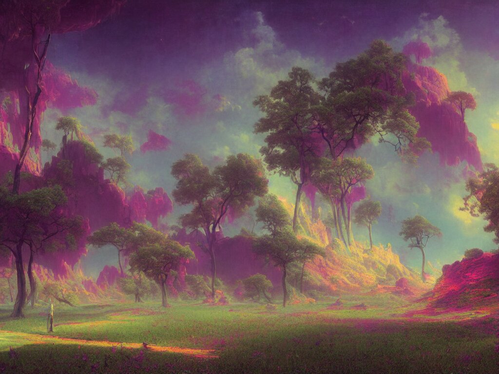 A beautiful matte paint of a psychedalic by beeple and Albert Bierstadt.