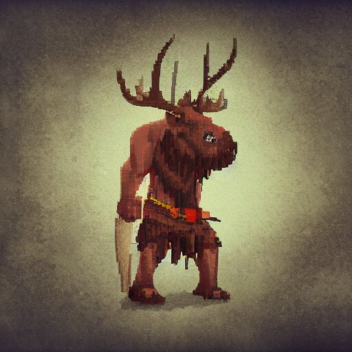 barbarian with moose head, pixel art, trending, post processing, game assets, cinematic 