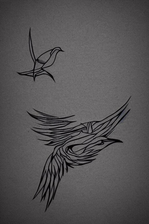 a simple tattoo design of minimalist flying birds, black ink, abstract logo, line art 