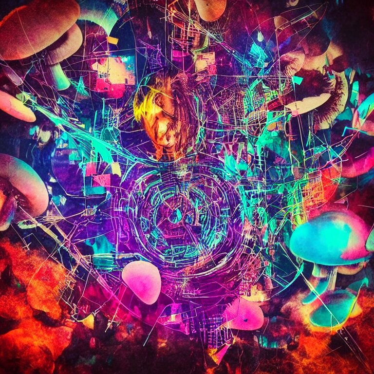 double exposure of dally life, symbols of live, explosion, cyber mushroom city, love is the most relevant theme, love is infinity, love is begin of all, 8 k resolution, artistic mode, artistic, trending on instagram, long exposure, love art, serious, fantasy and dreams vibes, mushrooms style and macro style, colorful picture 