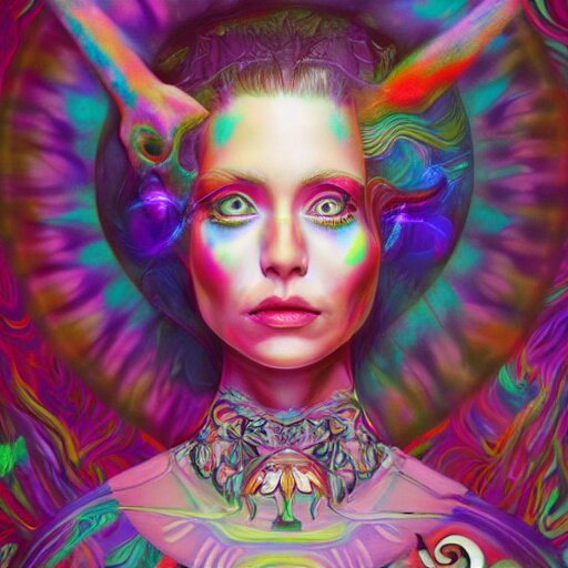 An extremely psychedelic portrait of Alice , in wonderland , surreal, LSD, face, detailed, intricate, elegant, lithe, highly detailed, digital painting, artstation, concept art, smooth, sharp focus, illustration