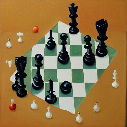 two apples playing chess, realistic oil paint 