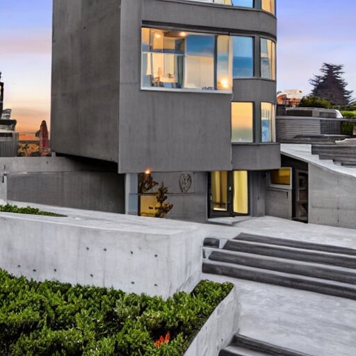 a modern concrete mansion on the bluffs overlooking downtown san francisco 