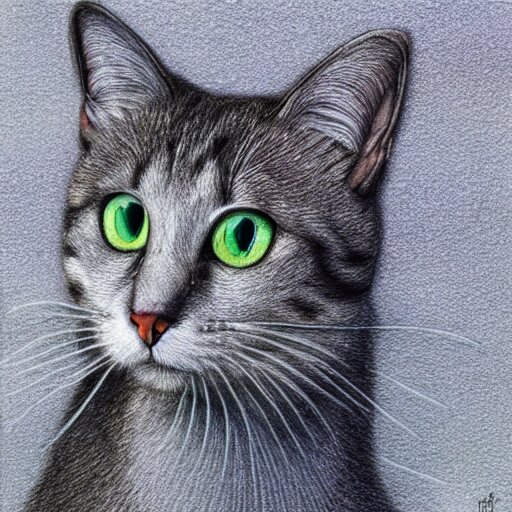  Colored pencil art on paper, Phantom Cat, highly detailed, artstation, MasterPiece, Award-Winning, Caran d'Ache Luminance