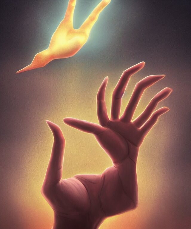 a giant hand reaching from a portal in the sky, in the art style of robbie trovino, digital painting, artstation, instagram, sharp focus, illustration, surrealism 