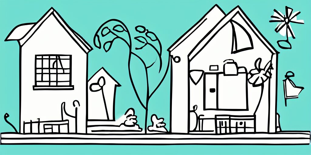 Naive single line illustration of small house, minimalistic simple icon, playful doodle