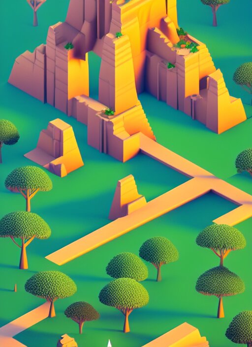 a low poly isometric render of madagascar with baobab trees in the style of monument valley, intricate, elegant, smooth shading, soft lighting, illustration, simple, solid shapes, by magali villeneuve, jeremy lipkin and michael garmash, rob rey and kentaro miura style, octane render, zaha hadid, midsommar 