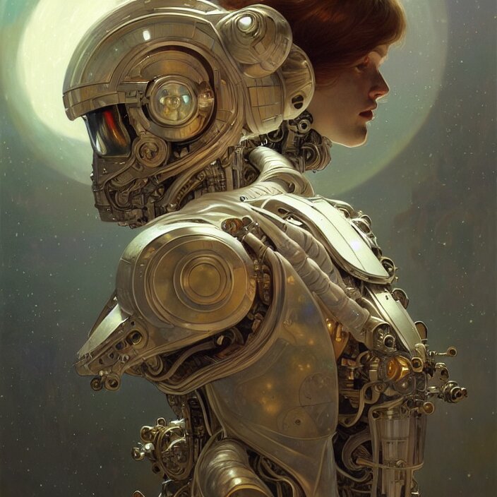 organic cyborg Russian cosmonaut, diffuse lighting, fantasy, intricate, elegant, highly detailed, lifelike, photorealistic, digital painting, artstation, illustration, concept art, smooth, sharp focus, art by John Collier and Albert Aublet and Krenz Cushart and Artem Demura and Alphonse Mucha