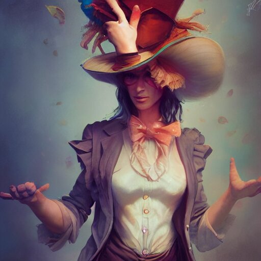 realistic, full body portrait, scantily dressed female mad hatter, by Jordan Grimmer and greg rutkowski, crisp lines and color,