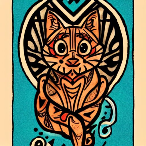 tattoo sketch in polynesian style cat hugging the sun