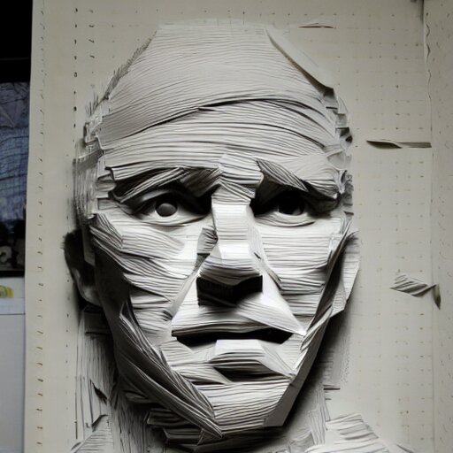 a photograph of a man made entirely of paper 