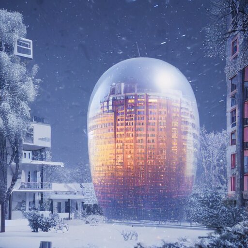 a snow globe with a soviet apartment building in it, a computer rendering by leandro erlich, trending on cgsociety, retrofuturism, tesseract, isometric, physically based rendering 