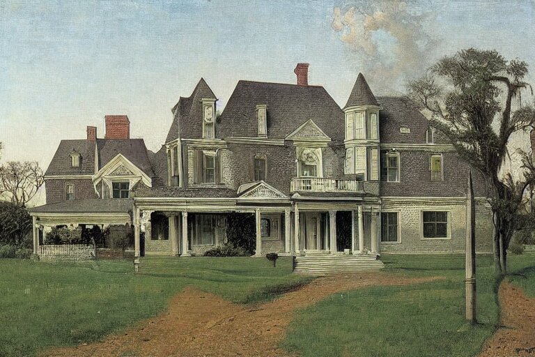 a small house and a mansion. they are divided by a wall of money by rockwell 