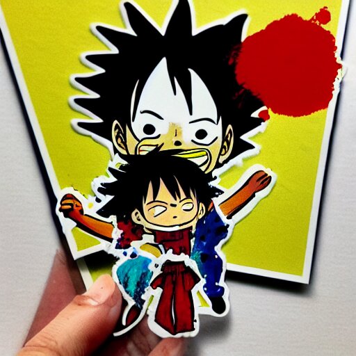 die cut sticker, luffy is joyboy, splatter paint on paper 