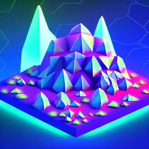 mobile game asset, isometric staircase, crystals, organic low poly vector design, bioluminescent alien - like plants of pandora, aesthetic of avatar's alien nature. we can see alien plants glowing in the dark arround the isometric itens in dark place cyan, orange smooth glow night photoshop filter low poly behance hd 