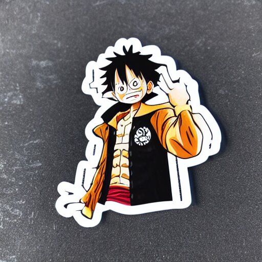 die cut sticker, luffy in techwear, splatter paint 