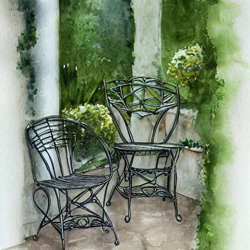 delicate, tiger, chairs, garden, paved, botanic watercolors, iridescent, 8 k, realistic shaded, fine details, artstation, italian, iron gate, tree, mediterranean, marvelous 